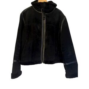 Marcia Collection Black Genuine Leather Aviator Jacket Faux Fur Lined‎ 4X